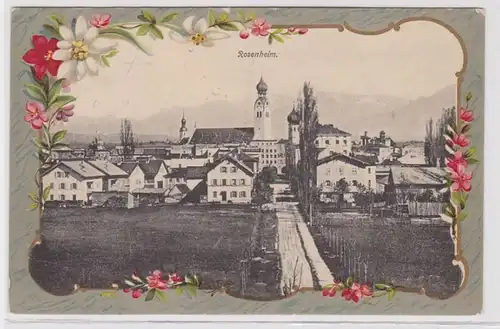 87987 Passepartout AK Rosenheim - Vue totale avec église 1904