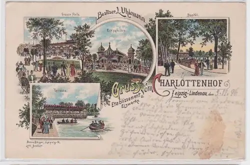 88034 Lithografie AK Gruss vom Etablissement Charlottenhof Leipzig-Lindenau 1896