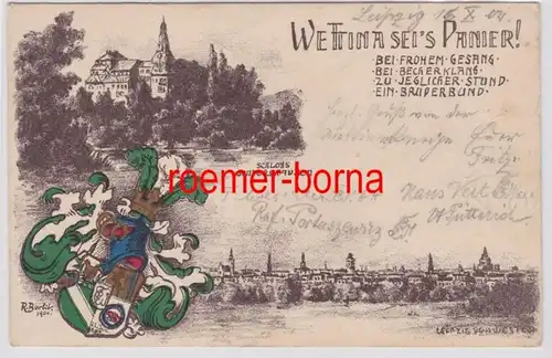 88081 Künstler Ak Studentika Wettina sei's Panier! Schloss Sondershausen 1901