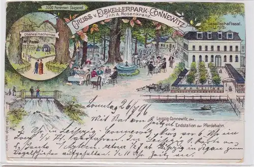 88133 Lithografie AK Gruss v. Eiskellerpark Connewitz, Inh. A.Rosenkranz um 1900