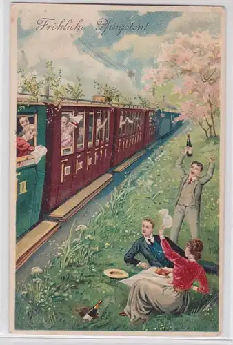 88251 Fröhliche Pfingsten Ak Picknick neben der Eisenbahn 1911
