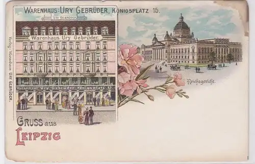 88255 Lithografie AK Gruss aus Leipzig - Warenhaus Ury Gebrüder & Reichsgericht