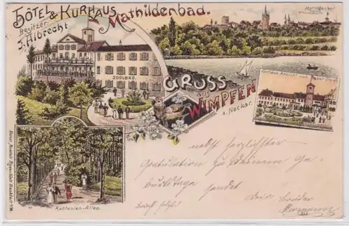 88575 Ak Lithographie Gruß aus Wimpfen Hotel Mathildenbad 1897