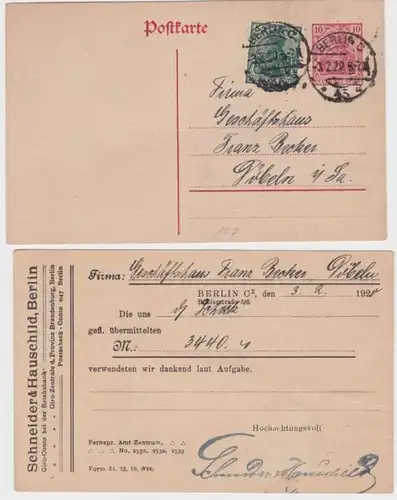88673 DR Ganzsachen Postkarte P110 Zudruck Schneider & Hauschild Berlin 1920
