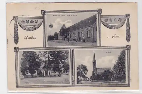 88809 Mehrbild Ak Reuden in Anhalt Gasthof, Kirche, Schule 1912