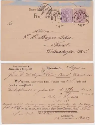 89035 DR Ganzsachen Postkarte P10 Zudruck Bassermann Herrschel Mannheim 1880