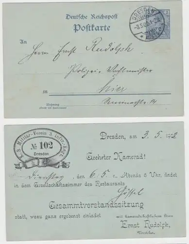 89071 entier Carte postale P63Y tirage K.S.Militaire Association 3. Inf.-Reg. Dresde