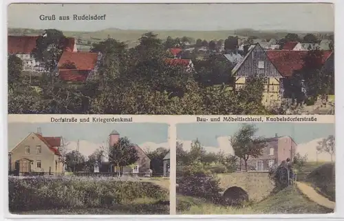 89527 Mehrbild AK Gruß aus Rudelsdorf - Denkmal, Bau & Möbeltischlerei 1928