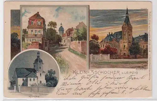 89805 Ak Lithographie Kleinzschocher bei Leipzig Kirche, Schloß 1900