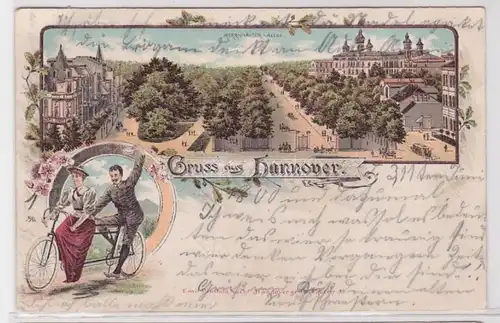 90198 Gruss aus Hannover - Herrnhäuser-Allee, Straßenansicht m. Stadtvillen 1900