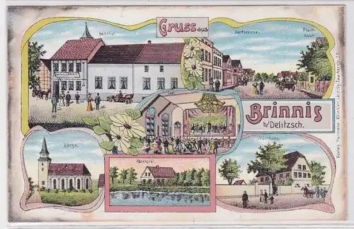 90215 Ak Lithographie Gruß aus Brinnis bei Delitzsch Gasthof usw. 1912