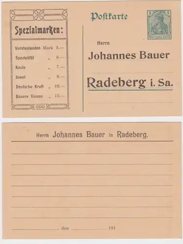 90220 Ganzsachen Postkarte P96 Zudruck Johannes Bauer Spezialmarken Radeberg