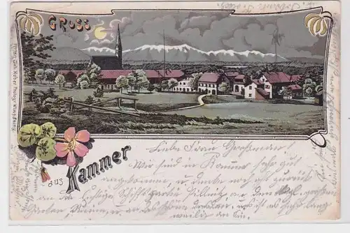 90370 Lithografie AK Gruss aus Kammer - Ortsansicht bei Nacht 1904