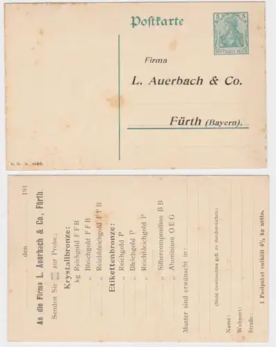 90418 DR Ganzsachen Postkarte P90 Zudruck Firma L. Auerbach & Co. Fürth