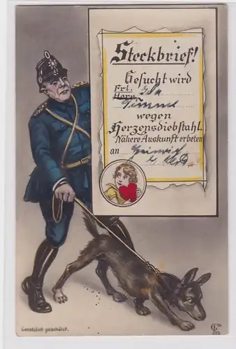 90433 Portrait humour Ak policier avec chien 1929