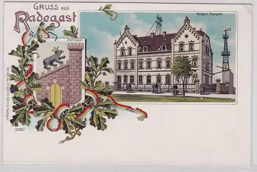 90524 AK Gruss aus Radegast - Kaiserliches Postamt & Stadtwappen um 1900