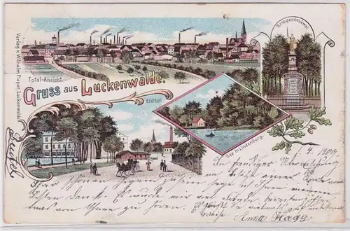 90525 AK Gruss aus Luckenwalde - Elsthal See in Lindenberg & Kriegerdenkmal 1900