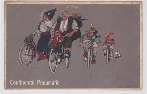 90590 Reklame Humor Ak Continental Pneumatic Radausflug um 1914