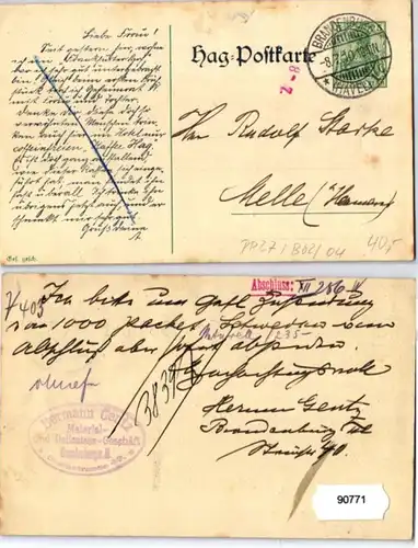 90771 Privat Ganzsachen Hag-Postkarte PP27/B62 Liebe Frau... Gruß dein A 1910