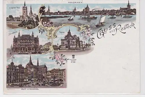 90834 Ak Lithographie Salutation de Rostock Ständenhaus, Théâtre, etc. vers 1900