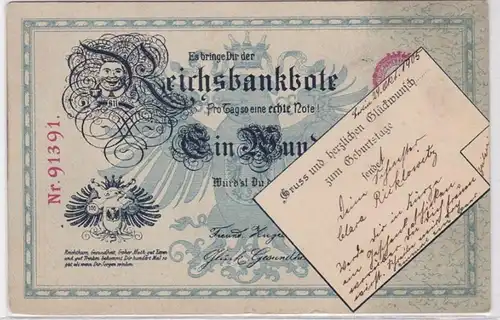 90824 anniversaire Ak motif d'une note de 100 Mark Reichsbank recommandé 1905