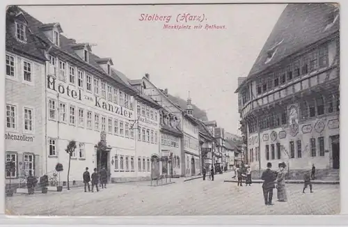 90849 Ak Stolberg Harz Marktplatz mit Hotel zum Kanzler um 1930