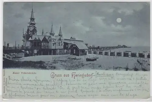 90862 Mondschein AK Gruss aus Heringsdorf - Kaiser Wilhelmbrücke 1899