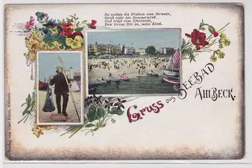 90934 Ak Lithographie Salutation de la station balnéaire d'Ahlbeck vers 1900