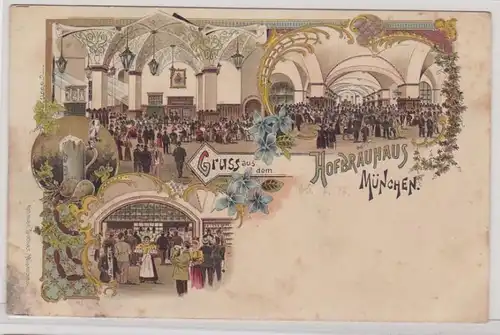 90958 AK Gruss aus dem Hofbräuhaus München - verschiedene Innenansichten 1897