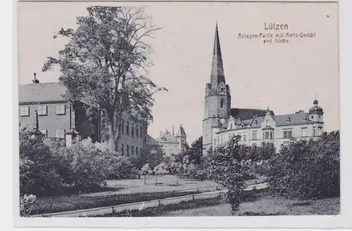 91005 AK Lützen - Anlagen-Partie mit Amts-Gericht und Kirche 1921