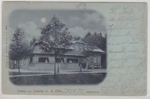 91058 Mondschein AK Gruss aus Lenzen an der Elbe - Schützenhaus 1899