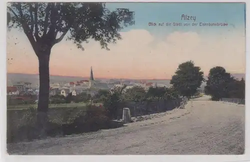 91183 Feldpost Ak Alzey Vue sur la ville du pont ferroviaire 1916