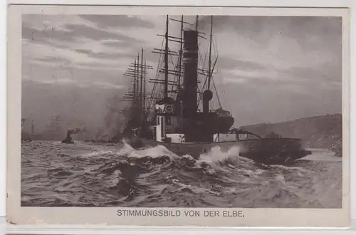 91312 Künstler AK Stimmungsbild von der Elbe, Schiff bei starkem Wellengang 1913
