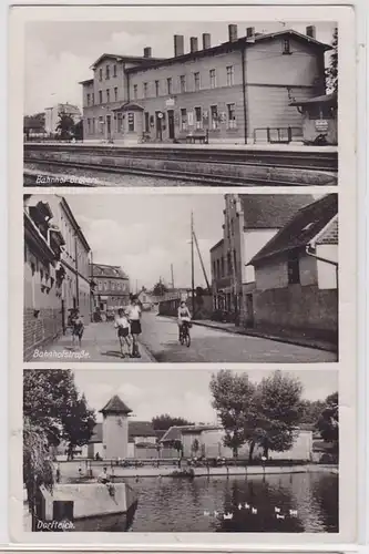 91888 Mehrbild Ak Gröbers Bahnhof, Bahnhofstraße, Dorfteich 1940