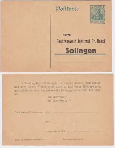 91899 entier Carte postale P90 Imprimer Avocat Conseiller de la justice Dr. Noest Solingen