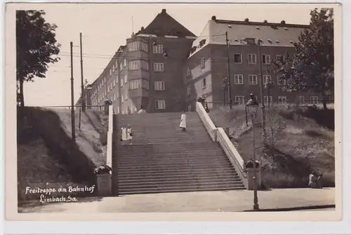 92093 Ak Limbach in Sachsen Freitreppe am Bahnhof 1937