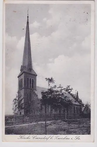 92557 Ak Kirche zu Cainsdorf bei Zwickau in Sachsen 1929