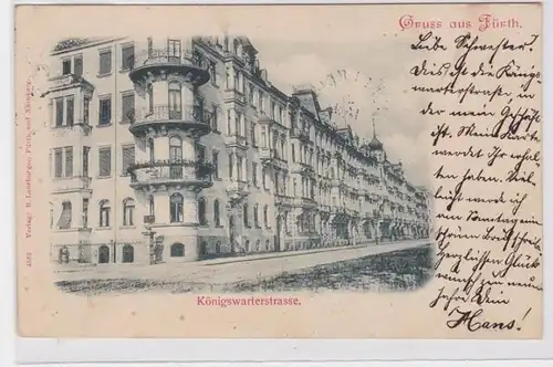 92563 AK Gruss aus Fürth - Königswarterstrasse mit Häuserfassade 1899