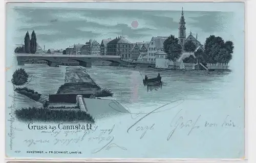92571 Mondschein AK Gruss aus Cannstatt - Ortsansicht vom Fluss aus 1903