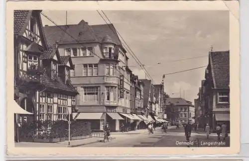 92574 AK Detmold - Langestraße, vue sur la rue avec magasins & Hotel Prairie