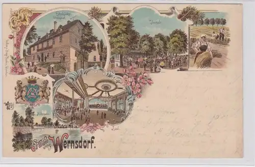 92639 Ak Lithographie Gruß aus Wernsdorf Gasthof Erbschänke 1897
