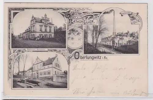 92679 Mehrbild Ak Gruß aus Restaurant Rathskeller Oberlungwitz 1905