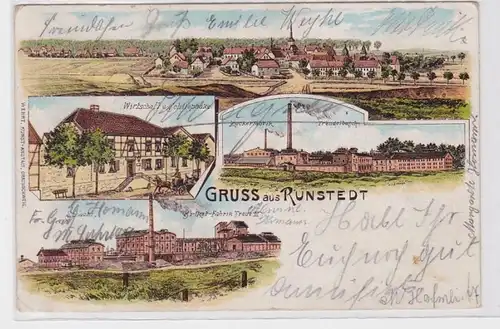 92782 Ak Lithographie Gruß aus Runstedt Brikett Fabrik Treue II usw. 1909