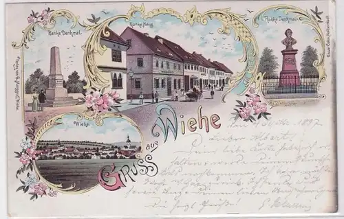 93333 Ak Lithographie Gruß aus Wiehe Ranke Haus, Ranke Denkmal usw. 1897