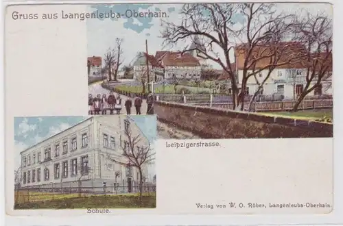93601 Mehrbild Ak Gruß aus Langenleuba Oberhain Schule, Leipziger Straße um 1900