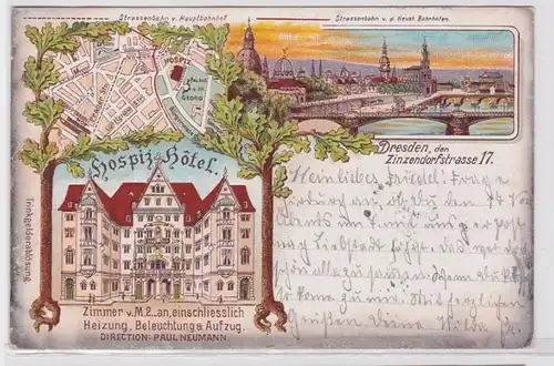 93603 Ak Lithographie Dresden Hospiz Hotel Zinzendorferstrasse 17, 1904