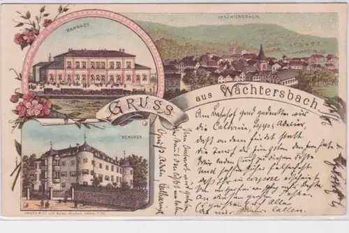 93688 Ak Lithographie Salutation de la gare de Wächersbach, château etc 1897