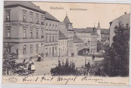 93976 Ak Waldheim Bahnhofstraße Bau & Möbel Tischlerei 1906