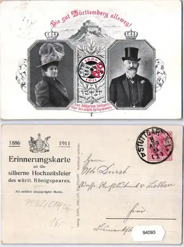 94093 Privat Ganzsachen Postkarte PP32/C17 silberne Hochzeitsfeier Württemberg