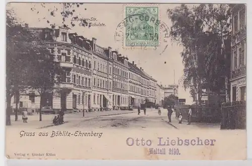 94097 Ak Gruß aus Böhlitz Ehrenberg Leipziger Straße Ecke Schulstraße 1913